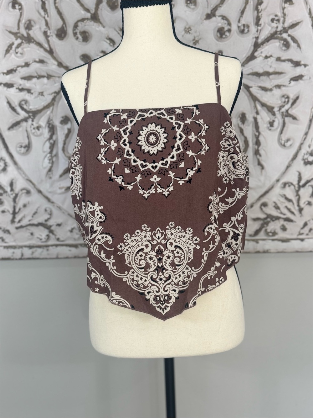 American Eagle Outfitters Brown Paisley Bandana Crop Cami - Picture 2 of 13